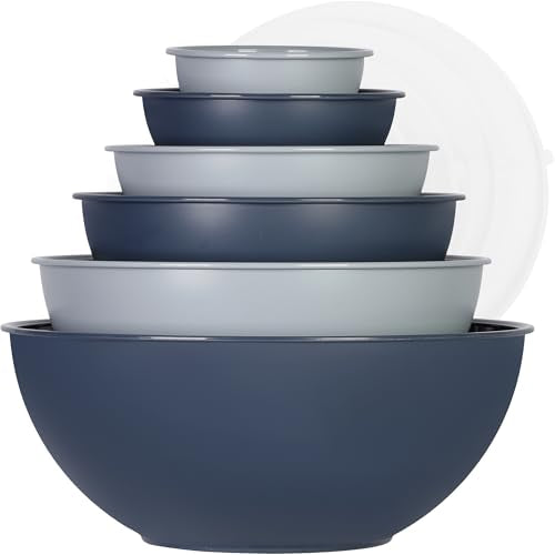 BoxedHome BPA Free Plastic Round Mixing Bowl with Lids, 12 Pack Nesting Bowls with Lids Set, Microwave and Dishwasher Safe Prep & Serving Bowls Great for Mixing, Baking, Serving (Haze Blue, 12pcs) - color: Haze Blue