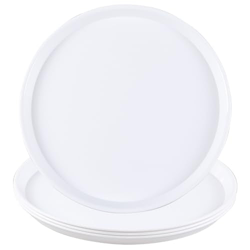 4 Pack Round Restaurant Serving Trays, Plastic Food Service Tray - color: White