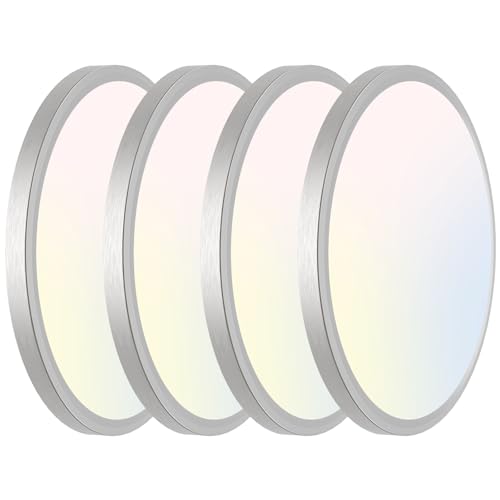 libtit 7 Inch Nickel Brushed Flush Mount Ceiling Light, 15W Ceiling Light Fixture,3000K/4000K/6500K Color Selectable,Ultra-Thin Round Ceiling Lighting Fixture for Bedroom Kitchen Pantry, 4 Pack - color: Brushed Nickel, size: 7in-4Pack