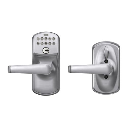 Schlage Electronic Keypad Lock, Lever Handle, Plymouth Trim, Satin Chrome