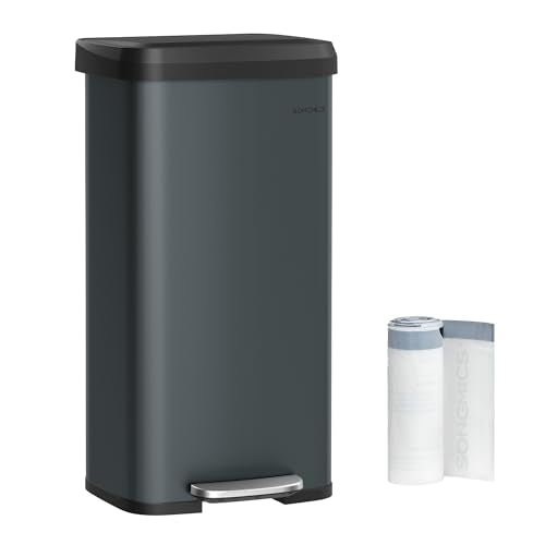 SONGMICS Kitchen Trash Can, 18-Gallon (68 L) Stainless Steel, Soft Closure - color: Charcoal Gray + Black, style: 18 Gallons