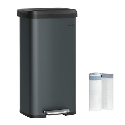 SONGMICS Kitchen Trash Can, 18-Gallon (68 L) Stainless Steel, Soft Closure - color: Charcoal Gray + Black, style: 18 Gallons