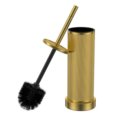 Metal Vertical Grain Toilet Bowl Brush and Holder Set Scrubber Warm Gold - color: Warm Gold