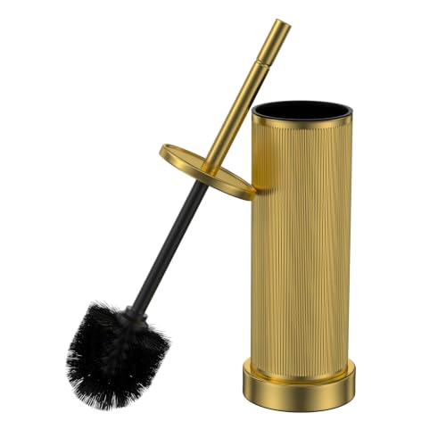 Metal Vertical Grain Toilet Bowl Brush and Holder Set Scrubber Warm Gold - color: Warm Gold