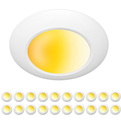 ZAGO 20 Packs 5CCT Switchable 6 Inch LED Disk Light Surface Mount Low Profile Recessed Retrofit Ceiling Fixture for J Box, Dimmable, 120V, 15W, 920LM, CRI>80, ETL, Wet Location - color: 5CCT Switchable White