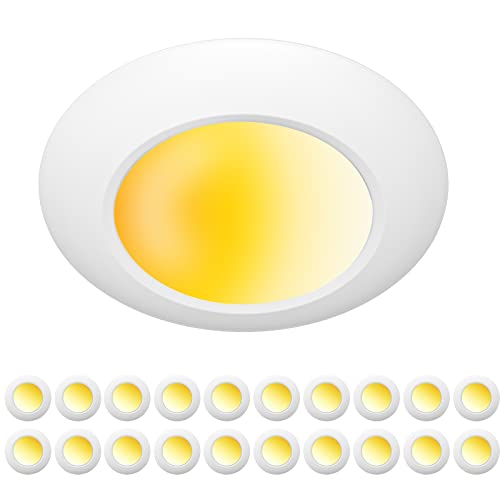 ZAGO 20 Packs 5CCT Switchable 6 Inch LED Disk Light Surface Mount Low Profile Recessed Retrofit Ceiling Fixture for J Box, Dimmable, 120V, 15W, 920LM, CRI>80, ETL, Wet Location - color: 5CCT Switchable White