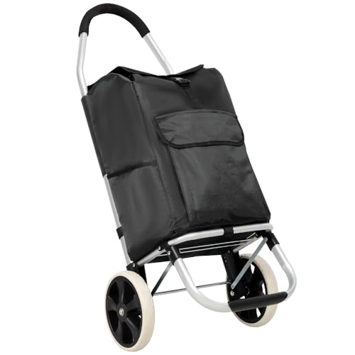40L Foldable Shopping Cart with Wheels, Waterproof Oxford Removable Bag, Collapsible Rolling Trolley for Groceries Laundry Travel (2 Wheels + Black) - color: 2 Wheels + Black