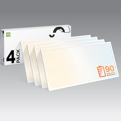 ASD 2x4 LED Flat Panel Light, Emergency Battery Backup UL DLC 4 Pack - color: 2x4 Sensor Base, size: 4 Pack