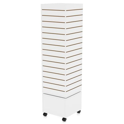 WISDOMFUR Rotating Slatwall Display Rack with Wheels, 4-Sided Retail Merchandise Display Tower, White, 16" W x 16" D x 60" H - color: White