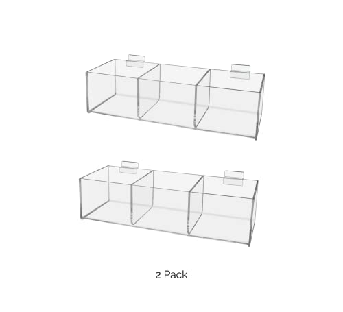 Marketing Holders 2 Pack Slatwall Acrylic Retail Tray 3 Compartment 12 Inch Wide x 5 Inch Deep Retail Merchandise Dump Bin See Through Storage Caddy for Businesses and Tradeshows - size: 12.25" Wide 3 Pocket
