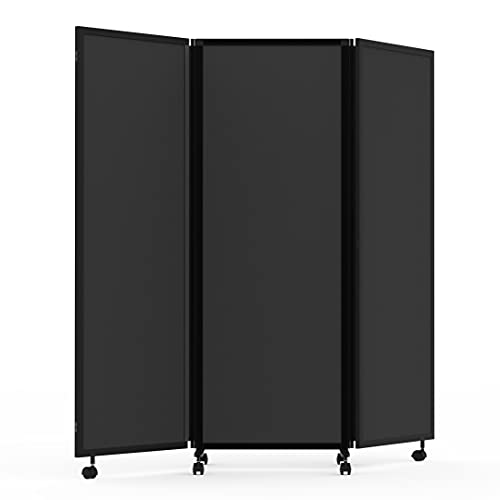 Stand Up Desk Store ReFocus Three-Panel Trifold Acoustic Fabric Room Divider Partition Privacy Screen (Anthracite Gray PET, 71” x 65") - color: Anthracite Gray Pet