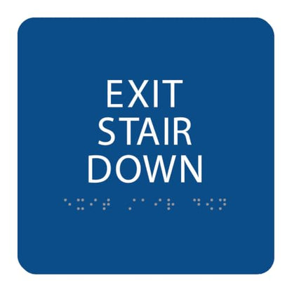 Alpha Dog Exit Stair Down Sign, 6x6 ADA Braille Sign, Blue - color: Blue, size: Exit Stair Down
