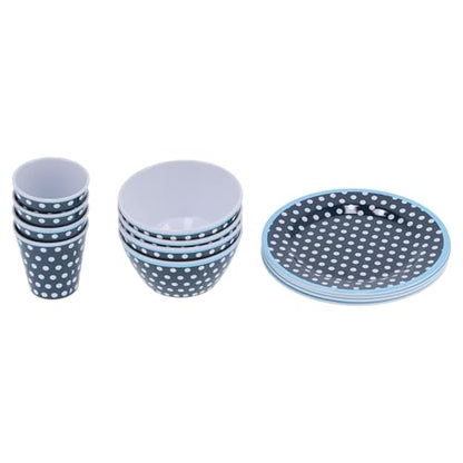 Dark Blue Dot Melamine Dinnerware Set – Cups, Salad Bowls & Plates for Home, Restaurant, Hotel Use
