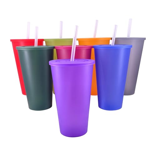 32 oz Cup with Lid and Straw set 8, Reusable Plastic Tumblers Jewel - color: Jewel