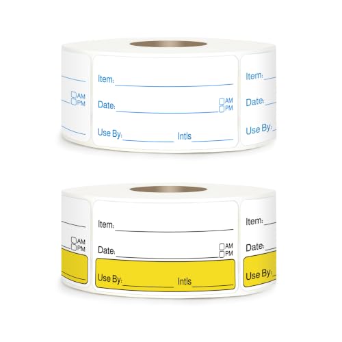 2 Rolls 1000 Pcs 1 inch X 2 inch Restaurant Quality Shelf Life Food Rotation Labels, Self-Adhesive Removable for Reusable Containers, Food Safety Date Sticker, Leftover Labels (Yellow-Blue) - style: Yellow-Blue
