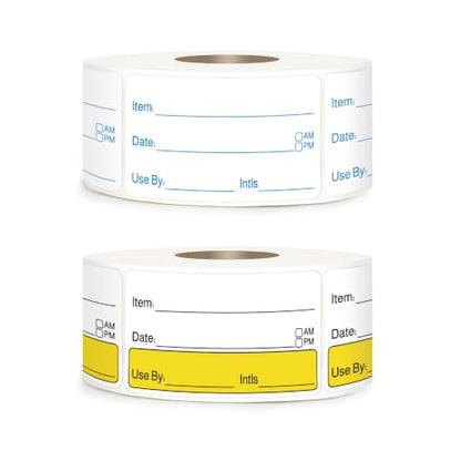 2 Rolls 1000 Pcs 1 inch X 2 inch Restaurant Quality Shelf Life Food Rotation Labels, Self-Adhesive Removable for Reusable Containers, Food Safety Date Sticker, Leftover Labels (Yellow-Blue) - style: Yellow-Blue