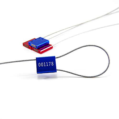 100pcs Numbered Security Steel Cable Seals, Metal Container Seals Aluminum Pull Tight Adjustable Cable, Shipping Label Metal Tags, for Logistics, Truck, Trailer, Cargo Shipping (Blue, 100pcs) - color: Blue, size: 100pcs