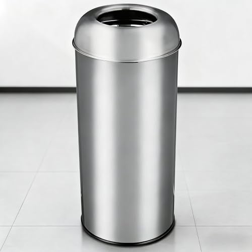 GarveeHome 65L/17 Gal Commercial Trash Can, Round Open Top Waste Bin, Outdoor Trash Bin with Lid, Large Stainless Steel Garbage Can for Office Bedroom Restaurant - style: Round Open