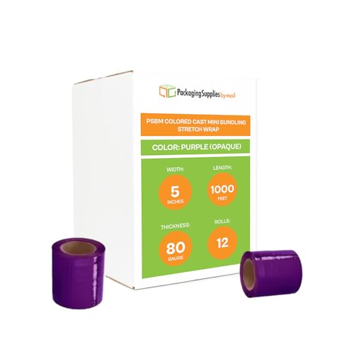 PSBM Dark Purple Mini Stretch Wrap with Plastic Handle 5" x 1000' 12 Rolls - color: Purple, size: 5 Inch