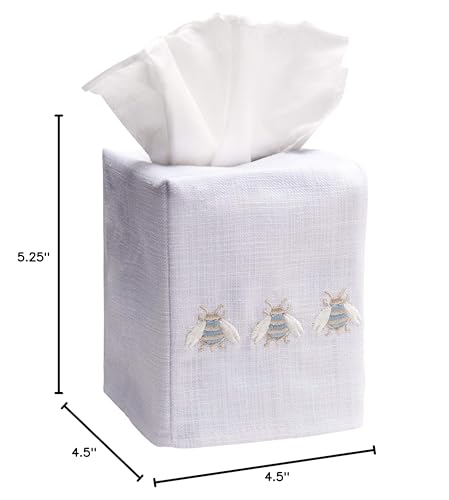 Jacaranda Living Square Tissue Box Cover, Linen/Cotton Fabric Tissue Holder, Decorative Cloth Tissue Cube Cover, Embroidered Bee Designs, Three Napoleon Bees (Duck Egg Blue) - color: Three Napoleon Bees (Duck Egg Blue)