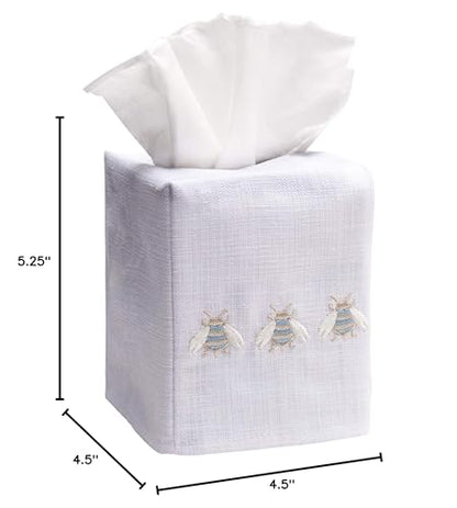 Jacaranda Living Square Tissue Box Cover, Linen/Cotton Fabric Tissue Holder, Decorative Cloth Tissue Cube Cover, Embroidered Bee Designs, Three Napoleon Bees (Duck Egg Blue) - color: Three Napoleon Bees (Duck Egg Blue)