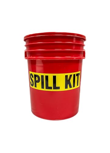 Original Bucket Spill Kit - Hazmat Absorbents & 5-Gallon Red Bucket - Spill Pads & Absorbent Socks - Oil Spill Clean Up - Absorb 5 Gallons (Made in USA)