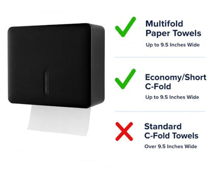 Multifold Paper Towel Dispenser Wall Mount (Black), Folded Hand Towel Dispenser for Bathroom/Restroom (Holds up to 300 Towels), Commercial Paper Towel Holder, Trifold Paper Towels Dispenser by EnBath