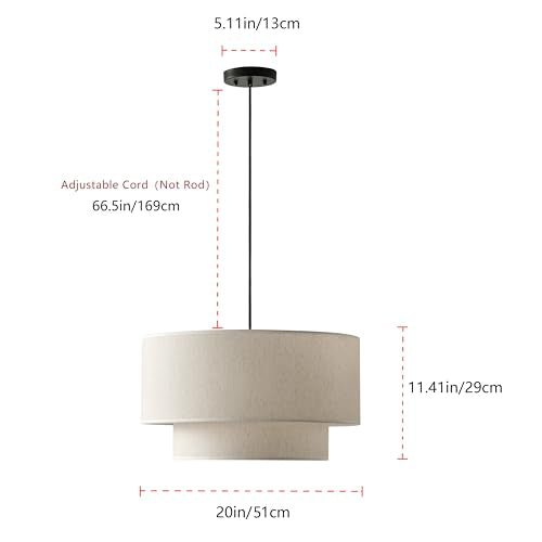 Aiwen 20" Drum Pendant Light Fixtures, 2-Tier Farmhouse Pendant Lighting