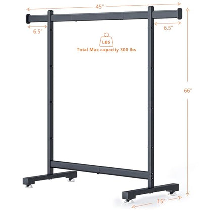 Wiracks Heavy Duty Clothes Rack for Hanging Clothes Clothing Rack 300LBS Portable Clothes Rack 45" L*15" W*66" H Thickened and Widened elliptical Tubes (Black)