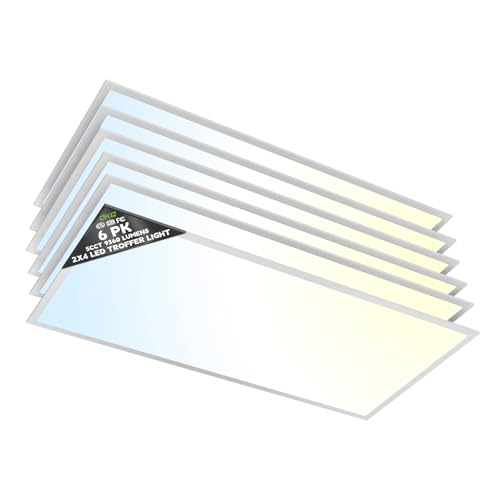 OKQ 2x4 LED Flat Panel Light Drop Ceiling Office Fixture, 5 CCT 3000K-6500K Adjustable & 5 Wattage Selectable,0-10V Dimmable, 2X4 LED Flush Mount Ceiling Light, ETL Listed 6Pack - size: 2x4FT-6Pack