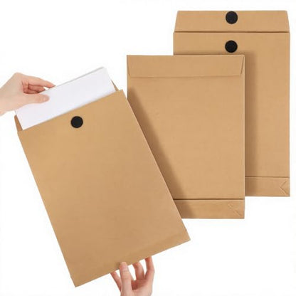 30 Pcs Expandable Large Envelopes, 9.3" x 13" Big Mailing Envelopes Hook-and-Loop Closure Anti Tear Catalog Envelopes Vanilla Envelopes for Business Office Paper Documents File Storage, Brown
