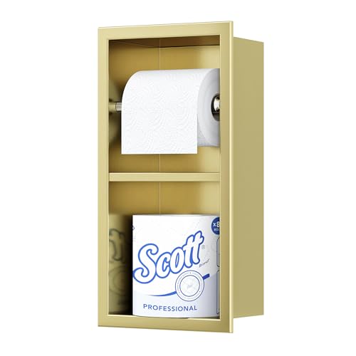 Neodrain Gold Recessed Toilet Paper Holder,Dual Rolls - color: Gold, size: 6X12In