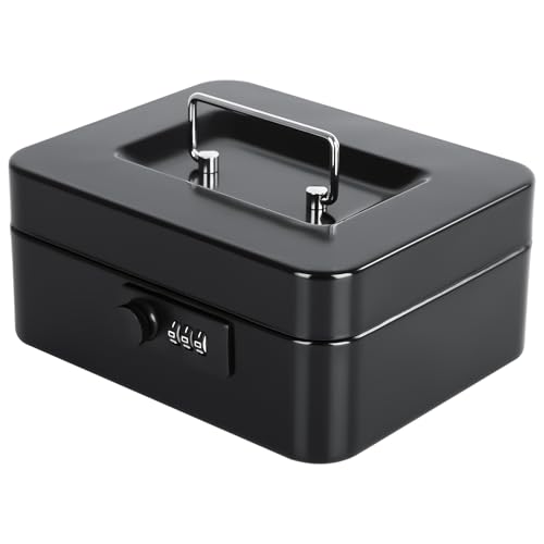 KYODOLED Small Cash Box with Combination Lock & Removable Money Tray, Black - color: Black (Pack of 1), size: Medium