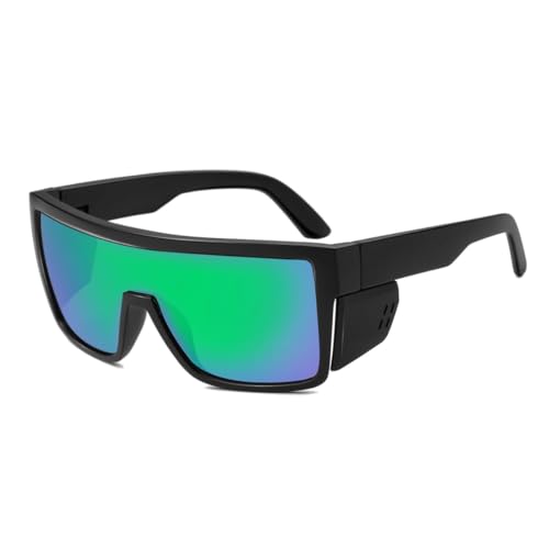 Polarized Safety Sunglasses, UV400 Protection, ANSI Z87.1 Wraparound Protective Eyewear - color: Matte Black Green Mirror