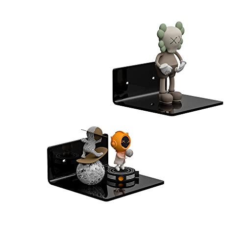 Sezanrpt 6 Inches Acrylic Small Wall Shelves 2 Pack, Floating Shelf for Wall Mounting, Acrylic Display Ledges for Funko Pop Figures, Home Décor, Living Room, Gaming Room, Plants(6 inch, Black) - color: Black, size: 6 Inch