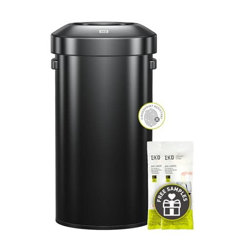 EKO Urban 24 Gallon Round Black Stainless Steel Open Top Waste Bin, Tall Commercial Trash Can for Indoor/Outdoor, Extra Large Metal Garbage Bin for Office, Restaurant, Restroom, 90L - color: Matte Black, size: 90 Liter, Round