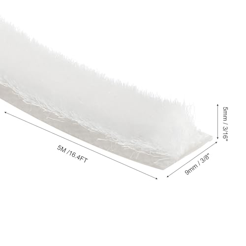 Self Adhesive Brush Seal Weather Stripping 3/16" x 3/8" x 16.4ft, Door Brush Strip for Sliding Sash Door Window Wardrobe Seal, White