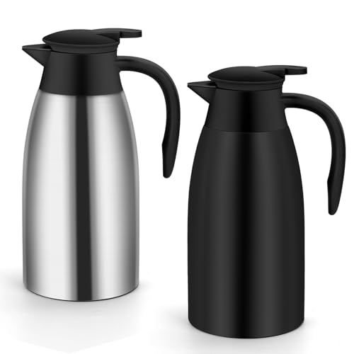 70oz Thermal Coffee Carafe Insulated Coffee Thermo,2 Pack Stainless Steel Thermo Pitcher,Double Walled Vacuum Insulation Coffee Carafes For Keeping Hot,Tea Water Hot Beverage Dispenser - color: Silver&Black