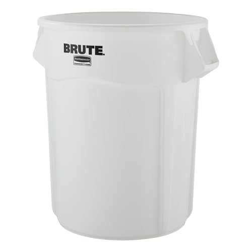 Rubbermaid Commercial Products BRUTE Heavy-Duty Round Vented Trash Can Without Lid, 55-Gallon, White, for Landscapers/Construction/Restaurant/Stadium/Back of House/Office/Warehouse/Home - color: White, size: 55G