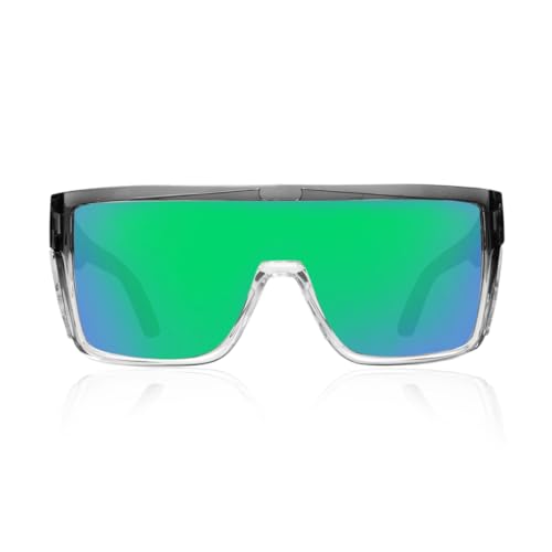 Polarized Safety Sunglasses, UV400 Protection, ANSI Z87.1 Wraparound Protective Eyewear - color: Grey Green Mirror