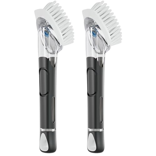 RIMAY Soap Dispensing Dish Brush Dish Scrubber with Soap Dispenser Handle - color: 2 Black