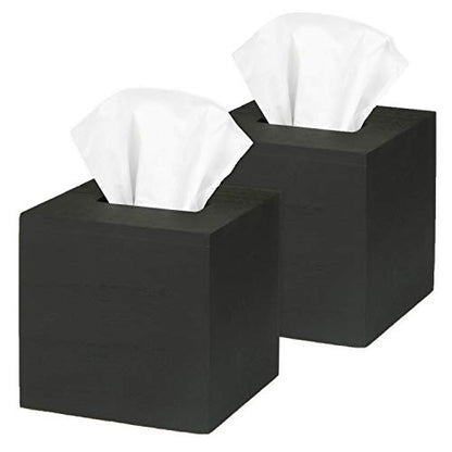 Ilyapa Rustic Wood Tissue Box Cover, Square - Black, 2 Pack, Farmhouse - color: Black, size: 5" Square 2 Pack