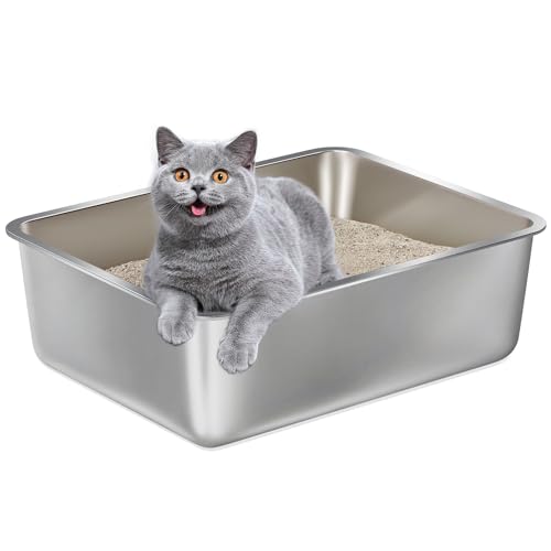 Stainless Steel Litter Box -6in High Side, - color: M - 17" L x 13" W x 6" H