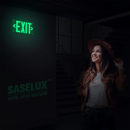 Photoluminescent Exit Sign Aluminum - Adhesive Backing Glow In The Dark - Removable Arrows Included - Pre-drilled Holes - 12x7 Inches - Non Electrical Green Exit Light For 50 Feet Visibility (2 Pack) - color: Green 2 PCS With Pre-drilled Holes