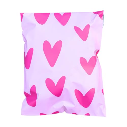 14.5x19 Designer Poly Mailer 100 Pack Heavy Duty Polymailers Waterproof Self Seal Shipping Bags Packaging for Small Business Large Mailing Envelopes Bulk Tear Resistant Packaging Pink Hearts - color: Pink Hearts, size: 14.5x19