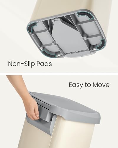 SONGMICS Kitchen Trash Can, 18-Gallon (68 L) Stainless Steel, Soft Closure - color: Sand Beige + Dove Gray, style: 18 Gallons