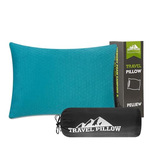 Camping Pillow Small Shredded Memory Foam Pillow, Travel Pillow Breathable and Soft, Suitable for Backpacking Hiking, Airplane and Car - color: Turquoise Blue, size: S-16 X 12 Inch