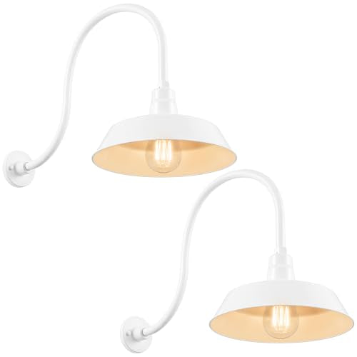 14in. White Outdoor Gooseneck Barn Light Fixture, 5000K Cool White - color: White (2-Pack), size: 24 in Gooseneck Arm