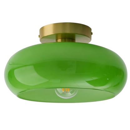 Green Ceiling Light - Mid Century Modern Flush Ceiling Light with Milk Glass Globe and Dark Green Lamp Shade in Brushed Brass Close to Lamp for Dining Room Hallway Kitchen Island - color: Flush-Green