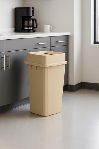1 Pack Black 25 Gallon Square Commercial Trash Can with Lid, Heavy Duty Plastic Waste Bin with Venting Channels and Built-in Handles - color: Black, size: 25 Gallon